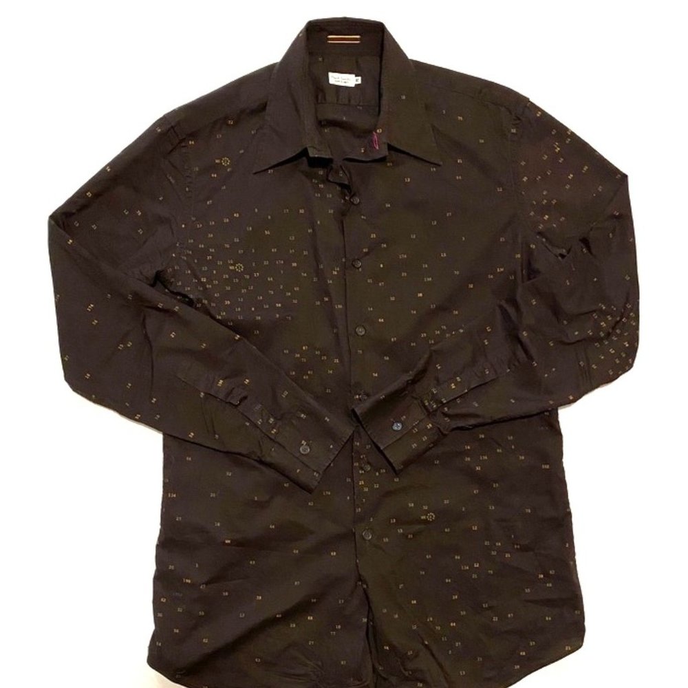 Time / Numbers Print Button Up Long Sleeve